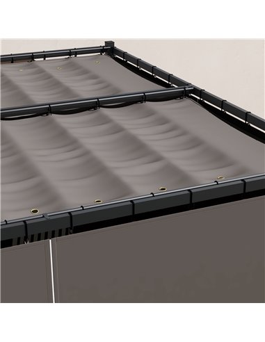 Outsunny 3 x 3(m) Retractable Pergola, Garden Gazebo Shelter with Curtains, for Grill, Patio, Deck, Light Grey 84C-441V00LG