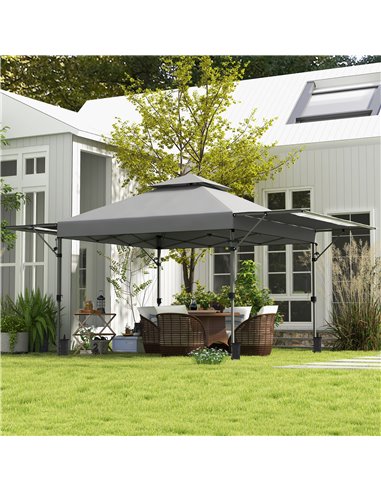 Outsunny 5 x 3(m) Pop Up Gazebo with Extend Dual Awnings, Grey 84C-503V00GY