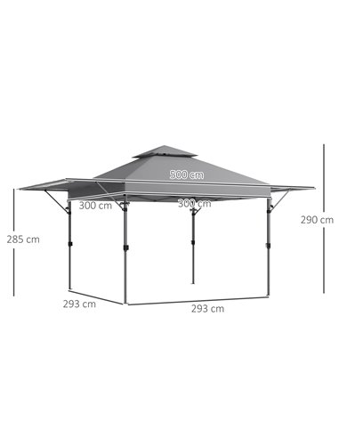 Outsunny 5 x 3(m) Pop Up Gazebo with Extend Dual Awnings, Grey 84C-503V00GY