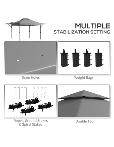 Outsunny 5 x 3(m) Pop Up Gazebo with Extend Dual Awnings, 1 Person Easy up Marquee Party Tent with 1-Button Push, Double Roof, W