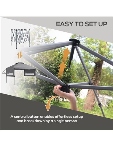 Outsunny 5 x 3(m) Pop Up Gazebo with Extend Dual Awnings, 1 Person Easy up Marquee Party Tent with 1-Button Push, Double Roof, W