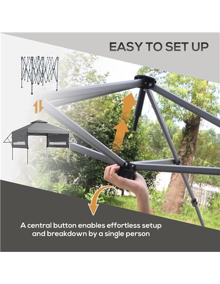 Outsunny 5 x 3(m) Pop Up Gazebo with Extend Dual Awnings, 1 Person Easy up Marquee Party Tent with 1-Button Push, Double Roof, W - pic 36576 | FastDaddyshop