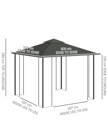 Outsunny 3(m) x 3(m)  Double Roof Outdoor Garden Gazebo Canopy Shelter with Netting, Solid Steel Frame, Light Grey 84C-100V00LG - pic 36671 | FastDaddyshop