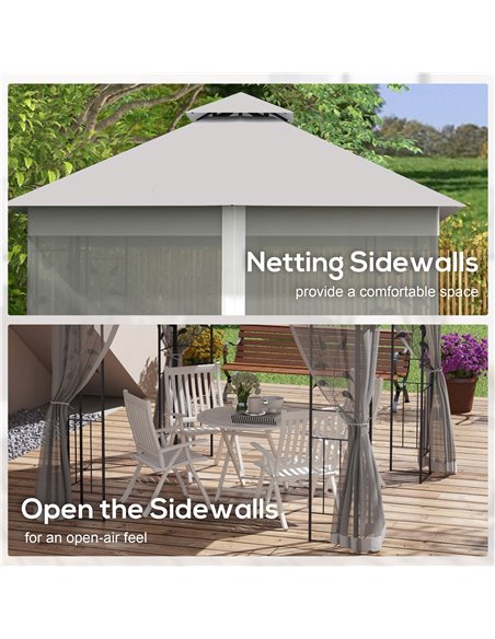 Outsunny 3(m) x 3(m)  Double Roof Outdoor Garden Gazebo Canopy Shelter with Netting, Solid Steel Frame, Light Grey 84C-100V00LG - pic 36674 | FastDaddyshop