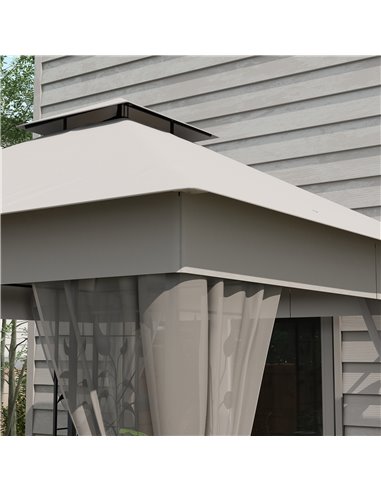 Outsunny 3(m) x 3(m)  Double Roof Outdoor Garden Gazebo Canopy Shelter with Netting, Solid Steel Frame, Light Grey 84C-100V00LG
