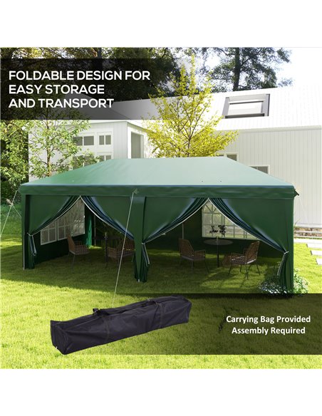 Outsunny 3 x 6m Garden Pop Up Gazebo, Wedding Party Tent Marquee, Water Resistant Awning Canopy With Sidewalls, Windows, Drainag - pic 36709 | FastDaddyshop