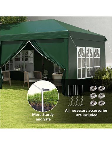 Outsunny 3 x 6m Garden Pop Up Gazebo, Wedding Party Tent Marquee, Water Resistant Awning Canopy With Sidewalls, Windows, Drainag