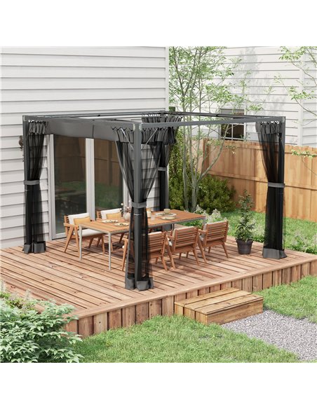 Outsunny 3 x 3 m Retractable Pergola, Garden Gazebo Shelter, Dark Grey 84C-482V01GY - pic 36724 | FastDaddyshop
