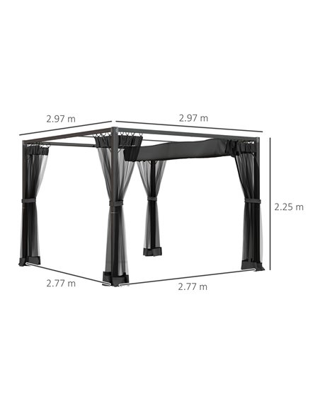 Outsunny 3 x 3 m Retractable Pergola, Garden Gazebo Shelter with Nettings, for Grill, Patio, Deck, Dark Grey 84C-482V01GY - pic 36725 | FastDaddyshop