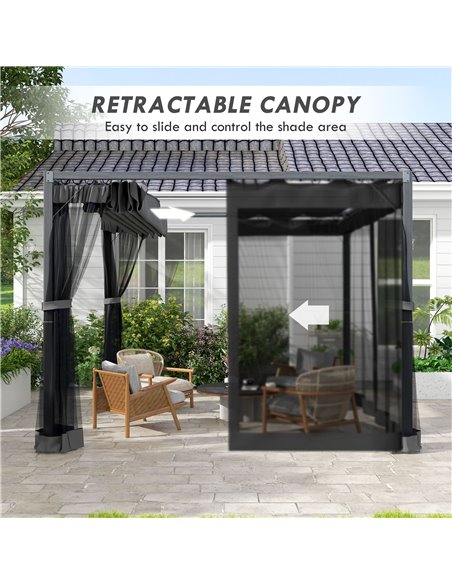 Outsunny 3 x 3 m Retractable Pergola, Garden Gazebo Shelter with Nettings, for Grill, Patio, Deck, Dark Grey 84C-482V01GY - pic 36726 | FastDaddyshop
