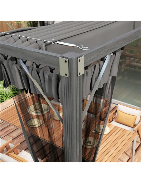 Outsunny 3 x 3 m Retractable Pergola, Garden Gazebo Shelter with Nettings, for Grill, Patio, Deck, Dark Grey 84C-482V01GY - pic 36729 | FastDaddyshop