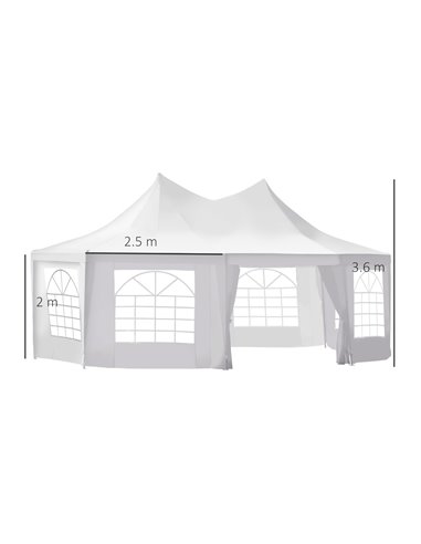Outsunny 6.8m x 5m Octagonal Party Tent, Wedding Marquee, White 01-0005-002