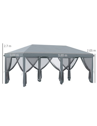 Outsunny 6 x 3m Pop Up Canopy, Marquee Party Wedding Tent, Grey 840-012V03GY
