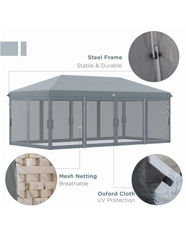 Outsunny 6 x 3m Pop Up Canopy, Marquee Party Wedding Tent, Grey 840-012V03GY