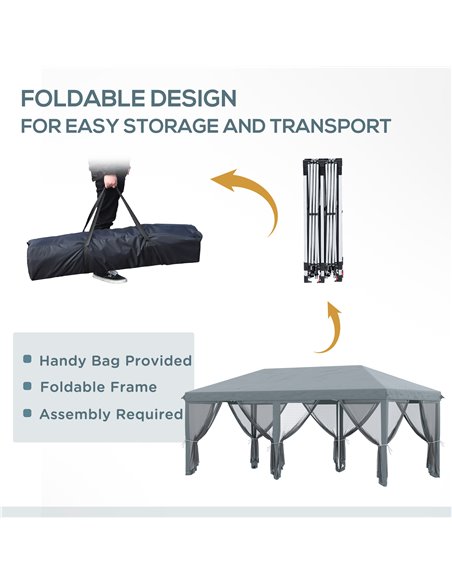 Outsunny 6 x 3m Pop Up Canopy, Outdoor Canopy Shelter, Marquee Party Wedding Tent with 6 Mesh Walls and Carry Bag, Grey 840-012V - pic 36763 | FastDaddyshop