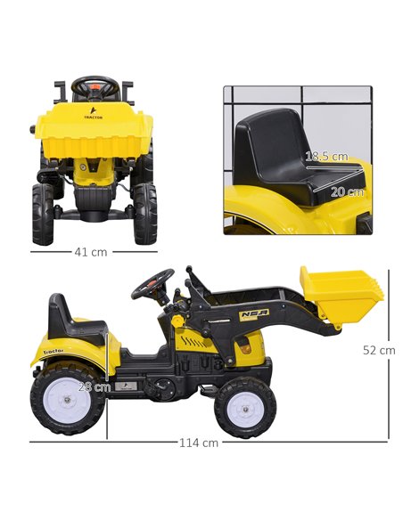 HOMCOM Pedal Go Kart Ride On Excavator W/ Front Loader Digger Four Wheels Child Toy, for 3 Years Old 341-018V00YL - pic 36806 | FastDaddyshop