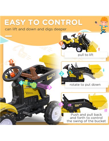 HOMCOM Pedal Go Kart Ride On Excavator W/ Front Loader Digger Four Wheels Child Toy, for 3 Years Old 341-018V00YL