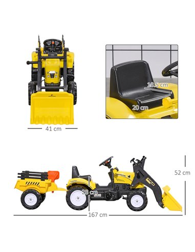 HOMCOM Kids Pedal Go Kart Excavator-Yellow 341-019V00YL