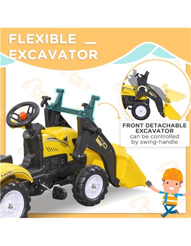 HOMCOM Kids Pedal Go Kart Excavator-Yellow 341-019V00YL