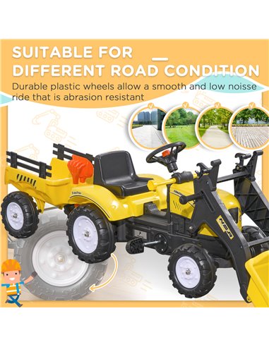 HOMCOM Kids Pedal Go Kart Excavator-Yellow 341-019V00YL