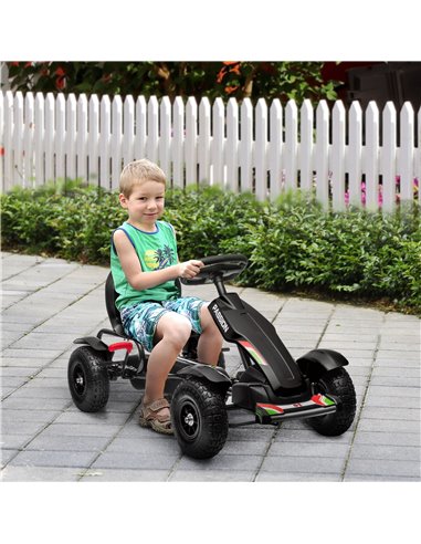 HOMCOM Metal Kids Pedal Go Kart with Inflatable Tyres, Black 370-276V00BK
