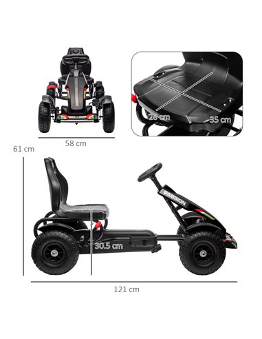 HOMCOM Metal Kids Pedal Go Kart with Adjustable Seat Inflatable Tyres Black 370-276V00BK