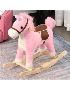 HOMCOM Kids Ride On Plush Rocking Horse with Sound, Pink 330-109PK 2
