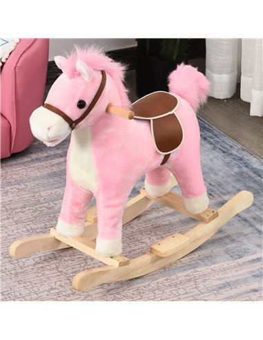 HOMCOM Kids Ride On Plush Rocking Horse with Sound, Pink 330-109PK