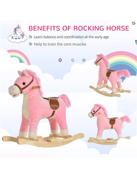 HOMCOM Kids Ride On Plush Rocking Horse w/ Sound Pink 330-109PK - pic 36834 | FastDaddyshop