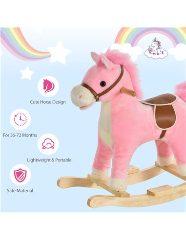 HOMCOM Kids Ride On Plush Rocking Horse w/ Sound Pink 330-109PK