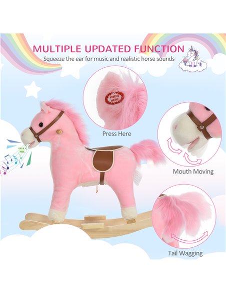 HOMCOM Kids Ride On Plush Rocking Horse w/ Sound Pink 330-109PK - pic 36836 | FastDaddyshop