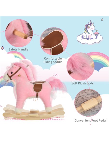 HOMCOM Kids Ride On Plush Rocking Horse w/ Sound Pink 330-109PK - pic 36837 | FastDaddyshop