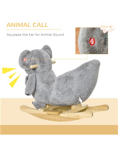 HOMCOM Kids Plush Ride-On Rocking Horse Koala-shaped Plush Toy Rocker with Gloved Doll Realistic Sounds for Child 18-36 Months G