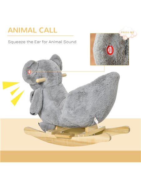 HOMCOM Kids Plush Ride-On Rocking Horse Koala-shaped Plush Toy Rocker with Gloved Doll Realistic Sounds for Child 18-36 Months G - pic 36844 | FastDaddyshop