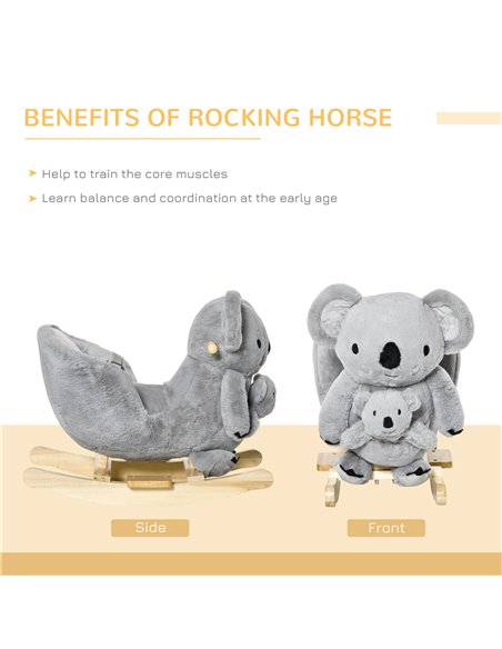 HOMCOM Kids Plush Ride-On Rocking Horse Koala-shaped Plush Toy Rocker with Gloved Doll Realistic Sounds for Child 18-36 Months G - pic 36845 | FastDaddyshop