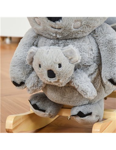 HOMCOM Kids Plush Ride-On Rocking Horse Koala-shaped Plush Toy Rocker with Gloved Doll Realistic Sounds for Child 18-36 Months G