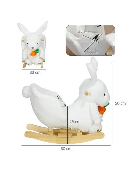 HOMCOM Kids Rocking Horse, Plush Rocking Chair Rabbit Shape, White 330-159V00WT - pic 36860 | FastDaddyshop