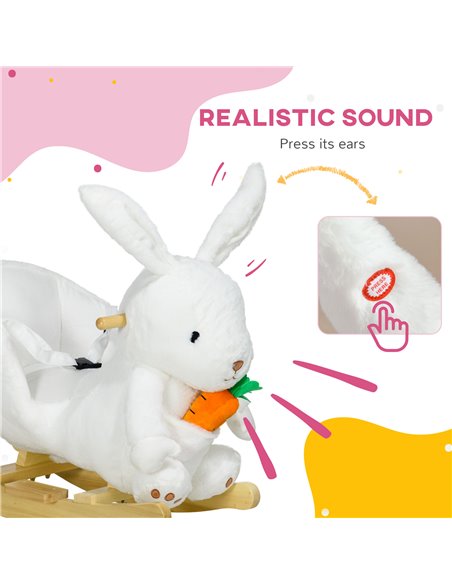 HOMCOM Kids Rocking Horse, Plush Rocking Chair Rabbit Shape w/ Safety Harness, Realistic Sound, Foot Pedals, for Toddler Aged 18 - pic 36861 | FastDaddyshop