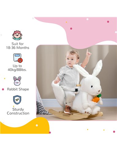 HOMCOM Kids Rocking Horse, Plush Rocking Chair Rabbit Shape w/ Safety Harness, Realistic Sound, Foot Pedals, for Toddler Aged 18