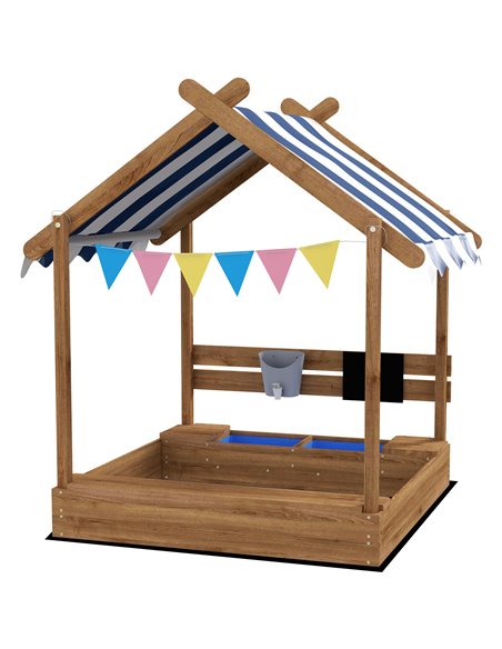 Outsunny Wooden Sandbox with Canopy, House Design, Brown 343-063V00BN - pic 36867 | FastDaddyshop