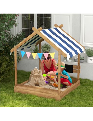 Outsunny Wooden Sandbox with Canopy, House Design, Brown 343-063V00BN