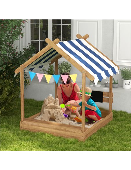 Outsunny Wooden Sandbox with Canopy, House Design, Brown 343-063V00BN - pic 36868 | FastDaddyshop