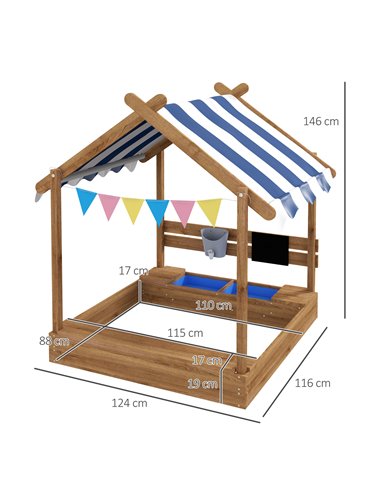Outsunny Wooden Sandbox with Canopy, House Design, Brown 343-063V00BN