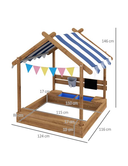 Outsunny Wooden Sandbox with Canopy, House Design, Brown 343-063V00BN - pic 36869 | FastDaddyshop