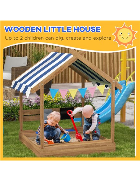 Outsunny Wooden Sandbox with Canopy House Design Brown 343-063V00BN - pic 36870 | FastDaddyshop