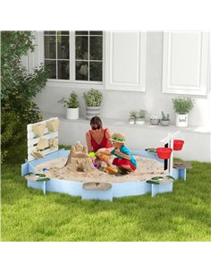 Outsunny Wooden Kids Sandbox with 6 Seats Blue 343-062V00BU 2