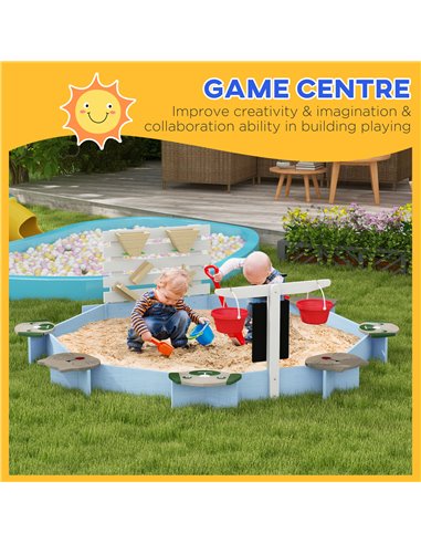Outsunny Wooden Kids Sandbox with 6 Seats Blue 343-062V00BU