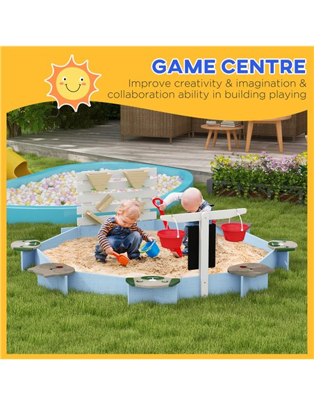 Outsunny Wooden Kids Sandbox with 6 Seats Blue 343-062V00BU - pic 36881 | FastDaddyshop