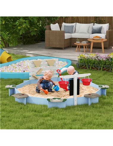 Outsunny Wooden Kids Sandbox with 6 Seats Blue 343-062V00BU