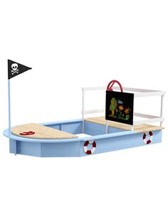 Outsunny Wooden Kids Sandbox Pirate Ship Design Blue 343-060V00BU
